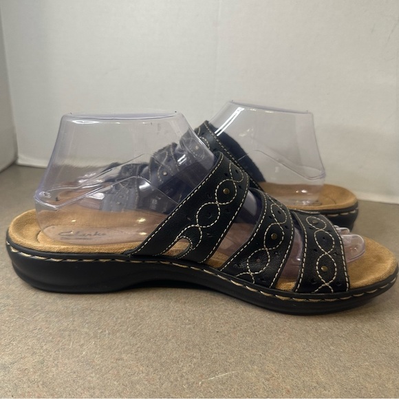 Clarks Collection Leisa Cacti Q Black Adjustable Straps Size 9 Flat Sandals - Picture 6 of 9